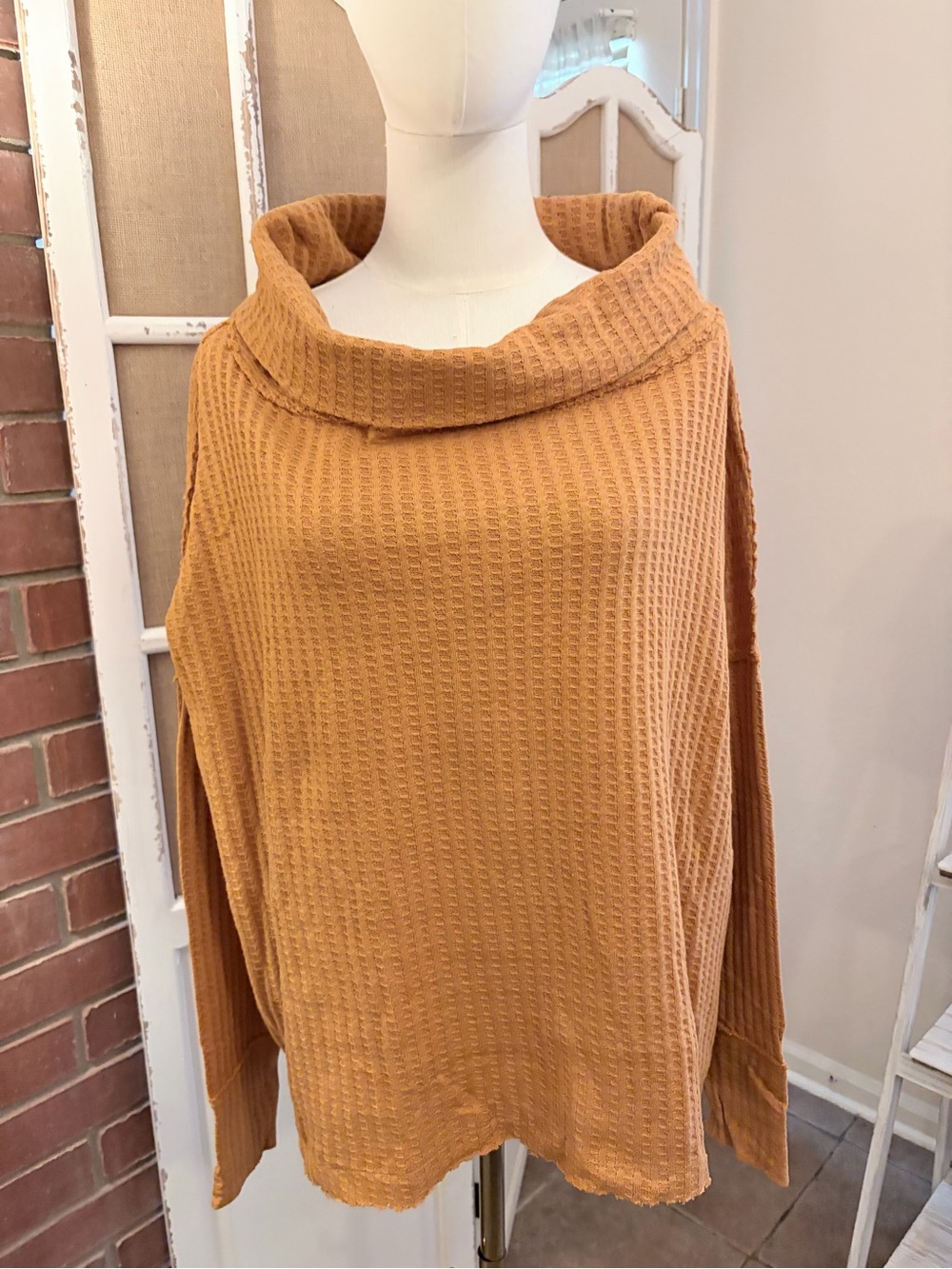 Free People  NWT Canyon Moon Waffle Knit Cowl Neck Tunic Top S Oversized